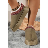 Sage Green Suede Contrast Print Round Toe Plush Lined Flats - 40 EU thumbnail