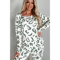 Beige Leopard Animal Print Long Sleeve and Pants Loungewear Set - M thumbnail