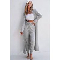 Light Grey Split Long Cardigan and Skinny Pants Lounge Set - M thumbnail