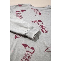 Gray Cowgirl Boots Printed Long Sleeve Top Pants Lounge Set - XL thumbnail