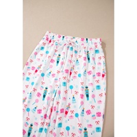 White Christmas Pattern Long Sleeve Top and Wide Leg Pants Set - L thumbnail