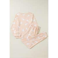 Apricot Christmas Tree Print Loose Fit Two Piece Pajama Set - M thumbnail