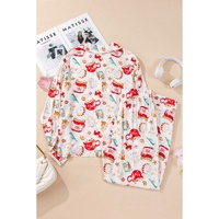 White Christmas Pattern Long Sleeve Shirt and Pants Pajama Set - L thumbnail