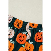 Orange Halloween Pattern Short Sleeve Shirt Pajama Set - M thumbnail