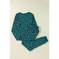 Green Christmas Candy Cane Printed Top and Pants Lounge Set - XL thumbnail