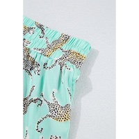 Green Leopard Satin Ruffle Pajama Short Set - L thumbnail