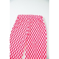 Pink Checkered Buttoned Shirt and High Waist Pants Pajama Set - M thumbnail