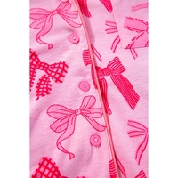 Pink Bow Knot Print Lapel Collar Short Sleeve and Pants Pajamas Set - L thumbnail