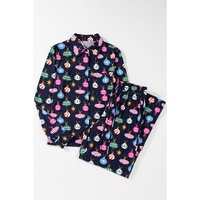 Navy Blue Colorful Christmas Lights Print Shirt and Pants Pajama Set - S thumbnail