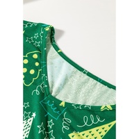 Green Christmas Tree Print V Neck Tee and Pants Lounge Set - L thumbnail