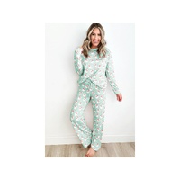 Green Santa Claus Striped Print Loose Fit Two Piece Lounge Set - S thumbnail