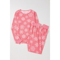 Pink Christmas Snowflake Print Two Piece Loungewear - M thumbnail