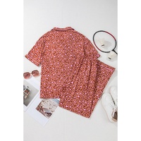 Brown Leopard Print Short Sleeve Shirt and Pants Pajamas Set - L thumbnail