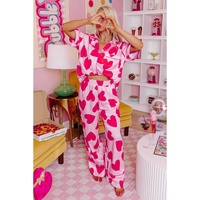 Pink Classic Heart Valentines Short Sleeve Pants Pajamas Set - L thumbnail