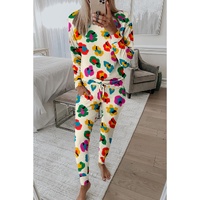 Apricot Leopard Print Long Sleeve Top and Skinny Pants Lounge Set - M thumbnail