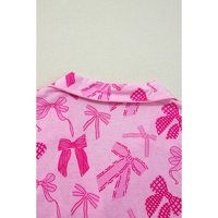 Pink Bow Print Half Sleeve Shirt and Shorts Pajamas Set - L thumbnail