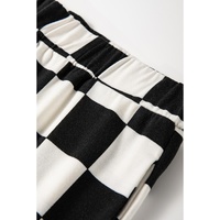 Black Checkerboard Print V Neck Loose Tee and Shorts Lounge Set - L thumbnail