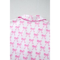 Pink Bowknot Printed Short Sleeve and Ruffled Shorts Valentines Pajama Set - M thumbnail