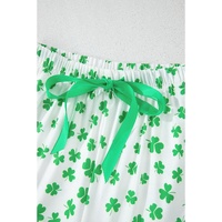 Green Clover Printed Short Sleeve and Ruffled Shorts Pajama Set - L thumbnail