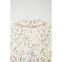 White Floral Print Contrast Pipping Short Pajamas Set - M thumbnail