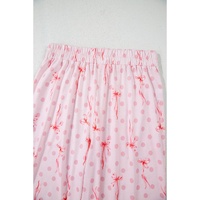 Pink Bow Knot Polka Dot Print Short Sleeve Top Lounge Set - M thumbnail