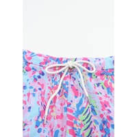 Sky Blue Floral Long Sleeve Top and Drawstring Shorts Set - M thumbnail