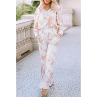 Multicolor Tie Dye Print V Neck High Waist Lounge Set - S thumbnail