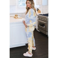 Multicolor Tie Dye Henley Top and Drawstring Pants Outfit - L thumbnail