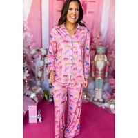 Pink Cheetah Print Shirt and Pants Pajama Set - M thumbnail