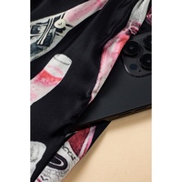 Black Champagne Print Silky Short Sleeve Pajamas Set - XL thumbnail