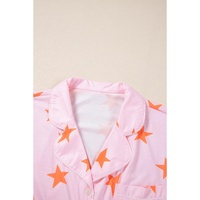 Pink Stars Short Sleeve Shirt and Shorts Bamboo Pajama Set - M thumbnail