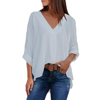 Azura Exchange V Neck 3/4 Sleeve High Low Hem Shirt - M thumbnail
