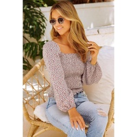Azura Exchange Puff Sleeve Floral Smocked Top - L thumbnail