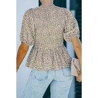 Azura Exchange Puff Sleeve Smocked Top with Floral Print - 2XL thumbnail