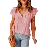 Azura Exchange Tiered Ruffled Drawstring V Neck Top - M thumbnail