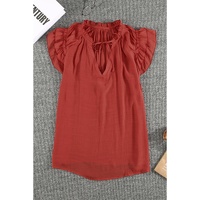 Azura Exchange Tiered Ruffled Drawstring V Neck Top - L thumbnail