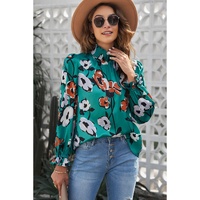 Azura Exchange Printed Smocked Mock Neck Blouse - S thumbnail