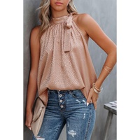 Pink Sleeveless Tie Mock Neck Leopard Tank Top - L thumbnail