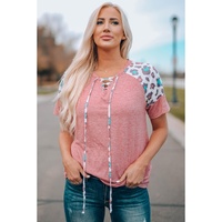 Azura Exchange Leopard Sleeve Lace-Up T-Shirt - S thumbnail