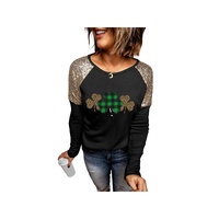 Azura Exchange Sequin Patchwork Plaid Leopard Long Sleeve Top - S thumbnail