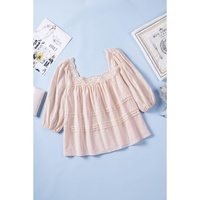 Azura Exchange Puff Sleeve Eyelet Babydoll Blouse - L thumbnail
