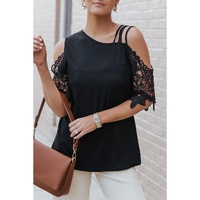 Azura Exchange Lace Splicing Strappy Cold Shoulder Top - L thumbnail
