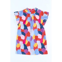 Azura Exchange Ruffle Cap Sleeve Frill Mock Neck Printed Top - XL thumbnail