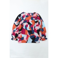 Azura Exchange Ruffled Puff Sleeve Abstract Pattern Blouse - S thumbnail
