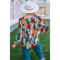 Azura Exchange Abstract Pattern Ruffled Puff Sleeve Blouse - L thumbnail