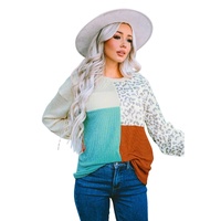 Azura Exchange Color Block Ribbed Long Sleeve Top - L thumbnail