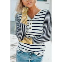 Azura Exchange Stripe Button Henley Top - S thumbnail
