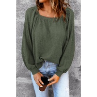 Azura Exchange Puff Sleeve Waffle Knit Top - S thumbnail