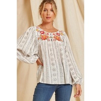 Azura Exchange Long Sleeve Embroidered Print Blouse - M thumbnail