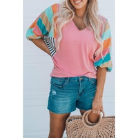Azura Exchange Color Block Bubble Sleeve Top - M thumbnail